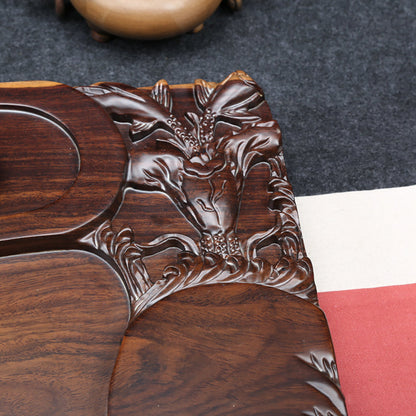 Wooden Tea Tray – Hand-Carved Goldfish Solid Wood Tea Board | Gongfu Tea Table with Drainage, 4 Sizes