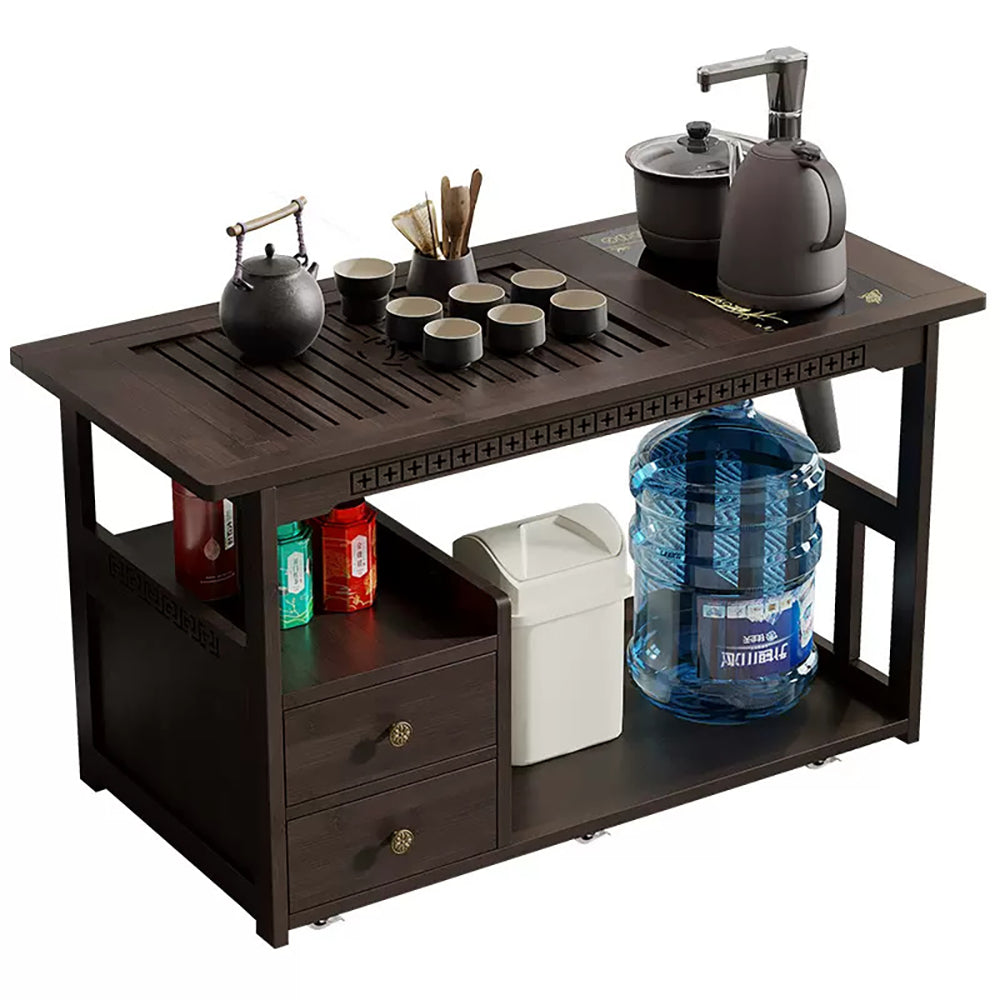 Nanmu Wood Tea Cart Movable with Built-in Tray & Kettle