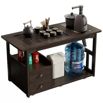 Nanmu Wood Tea Cart Movable with Built-in Tray & Kettle