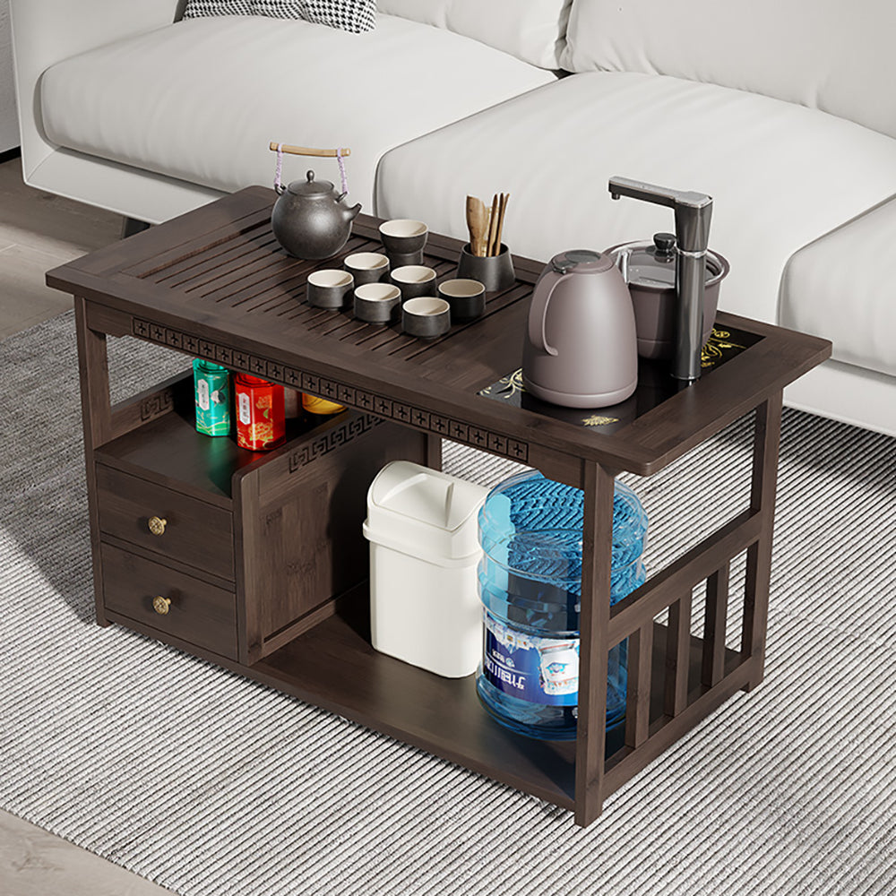 Nanmu Wood Tea Cart Movable with Built-in Tray & Kettle
