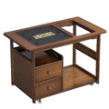 Bamboo Tea Cart Movable Chinese Style with Tray & Shelves