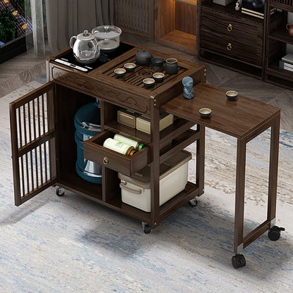 Nanmu Wood Tea Cart Extendable Rolling Table with Drawer