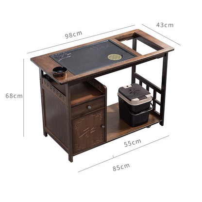 Tea Cart with Stone Tray Wood Minimalist Gongfu Tea Table