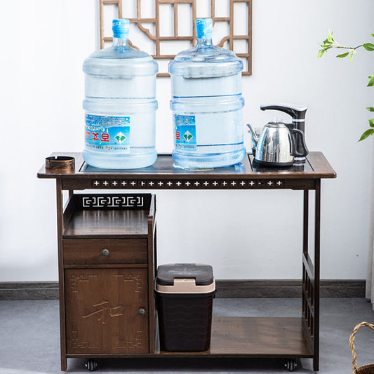 Tea Cart with Stone Tray Wood Minimalist Gongfu Tea Table