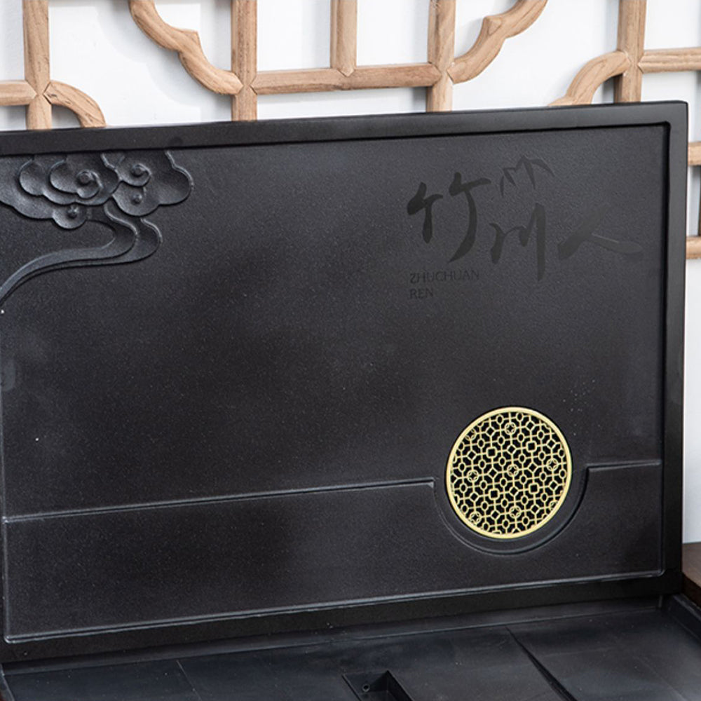 Tea Cart with Stone Tray Wood Minimalist Gongfu Tea Table