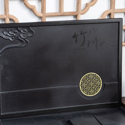 Tea Cart with Stone Tray Wood Minimalist Gongfu Tea Table
