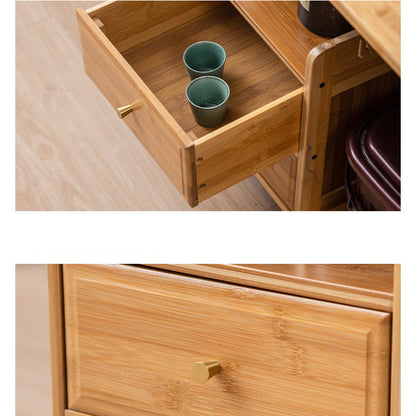 Compact Tea Cart with Kettle Heater Tray & Storage Drawers