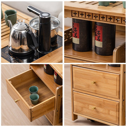 Compact Tea Cart with Kettle Heater Tray & Storage Drawers