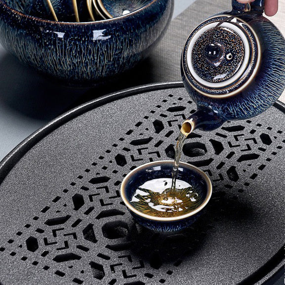 Chinese Tea Set Cobalt Blue Glaze | Gongfu 9-Piece Set