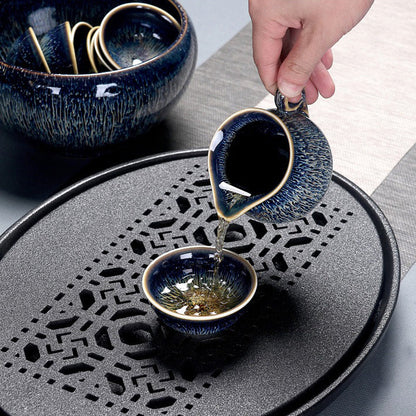 Chinese Tea Set Cobalt Blue Glaze | Gongfu 9-Piece Set
