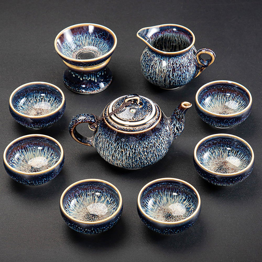 Chinese Tea Set Cobalt Blue Glaze | Gongfu 9-Piece Set