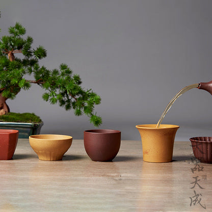 Zisha Tea Cup Set of 5 | Five Colors Five Shapes Gongfu