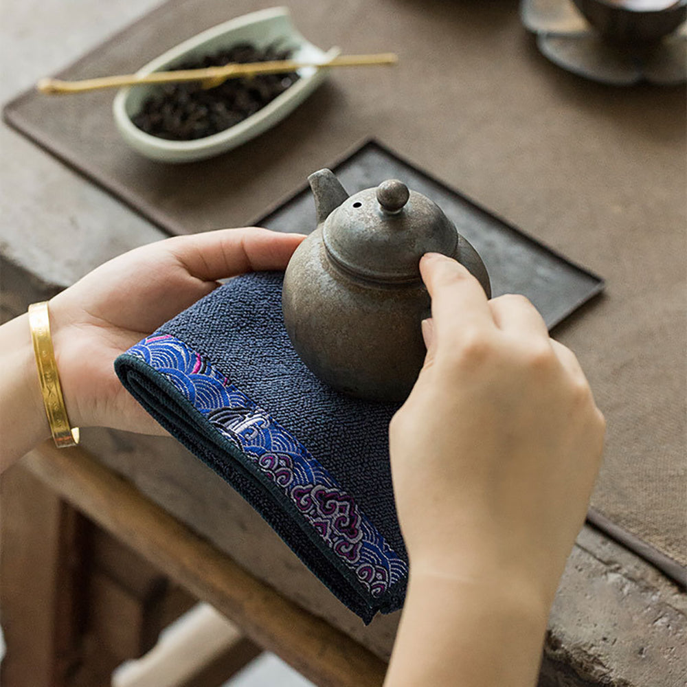 Velvet Tea Towel Auspicious Clouds Embroidery | Tea Table Cloth