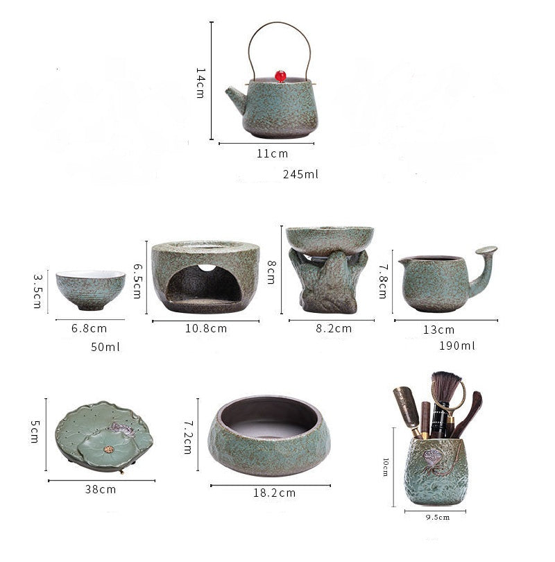 Tea Set with Lotus Leaf Tray Japanese Ceramic 13-Piece
