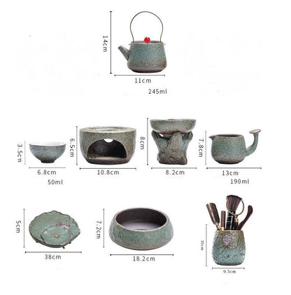 Tea Set with Lotus Leaf Tray Japanese Ceramic 13-Piece