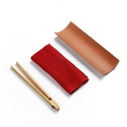 Bamboo Cha He Tea Holder With Towel Clip Spoon 6 Styles
