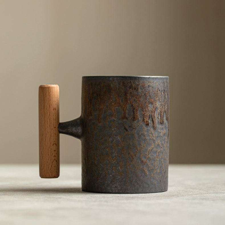 Japanese Coarse Pottery Tea Cup with Handle | Iron Style