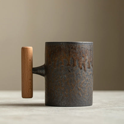 Japanese Coarse Pottery Tea Cup with Handle | Iron Style