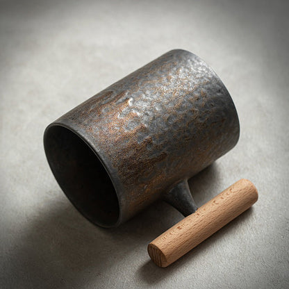 Japanese Coarse Pottery Tea Cup with Handle | Iron Style