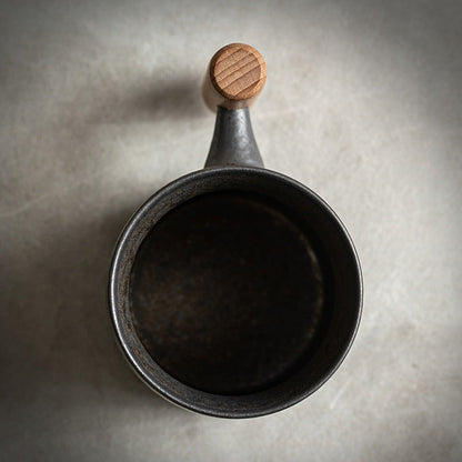 Japanese Coarse Pottery Tea Cup with Handle | Iron Style