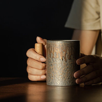 Japanese Coarse Pottery Tea Cup with Handle | Iron Style