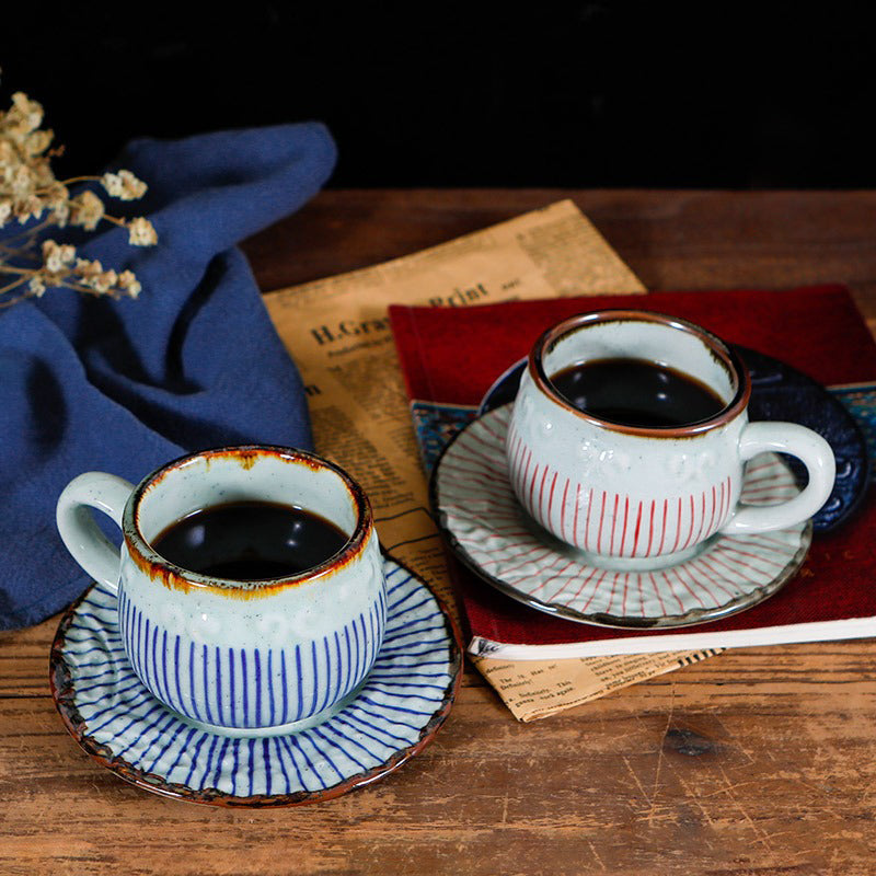 Japanese Tea Cup with Handle & Saucer Set of 2 | Ceramic