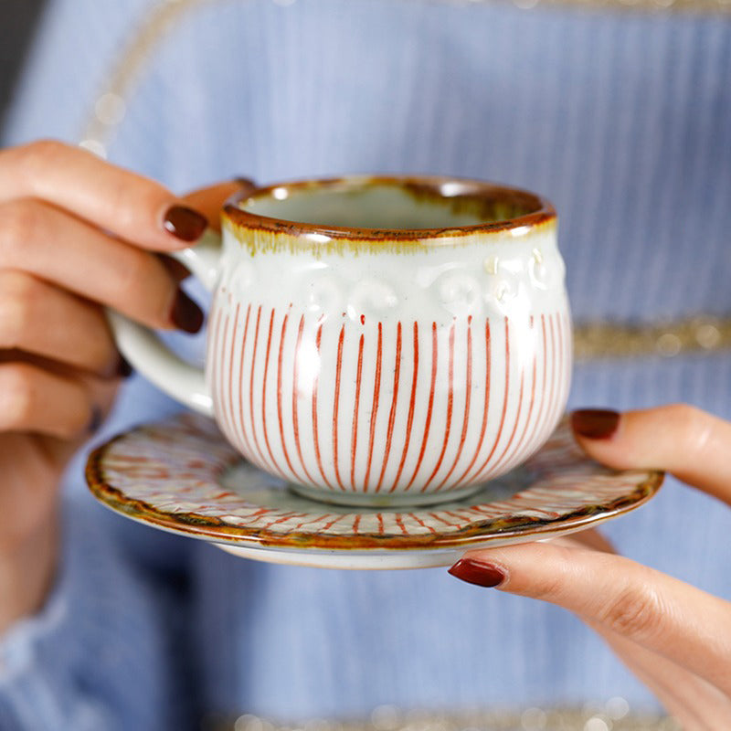 Japanese Tea Cup with Handle & Saucer Set of 2 | Ceramic