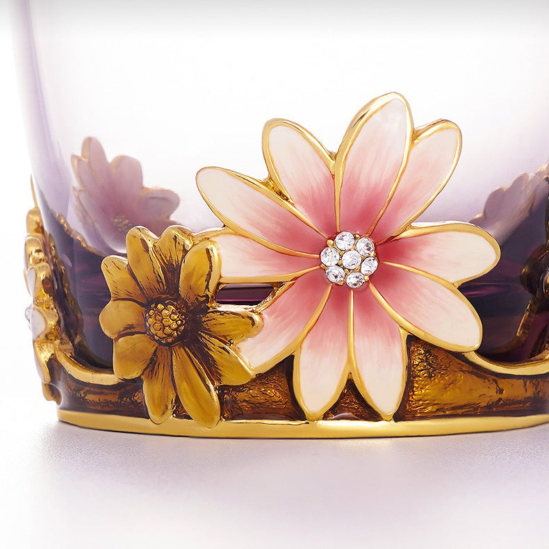 Enamel Flowers Borosilicate Glass Tea Cup 350ml