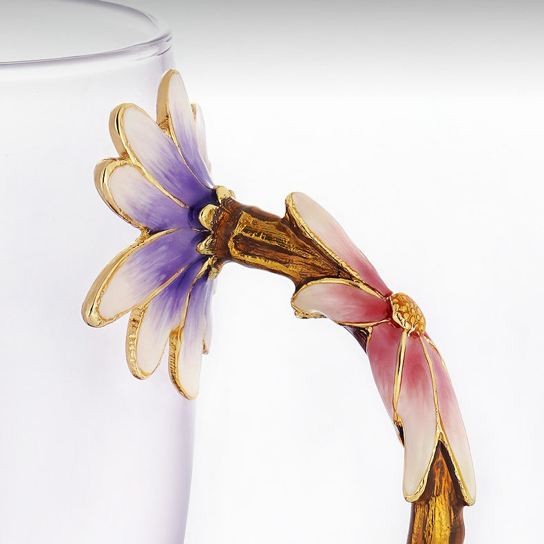 Enamel Flowers Borosilicate Glass Tea Cup 350ml