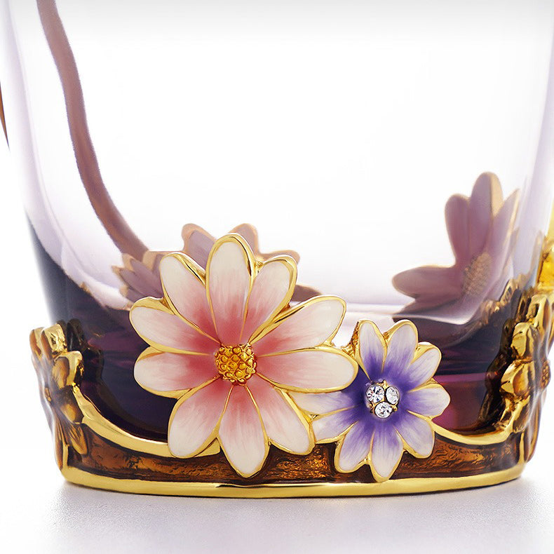 Enamel Flowers Borosilicate Glass Tea Cup 350ml