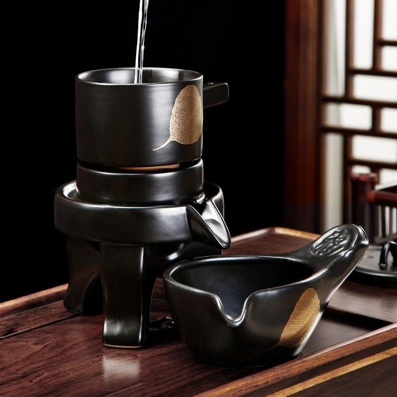 Automatic Gongfu Tea Set Black Ceramic 13-Piece Serves 8