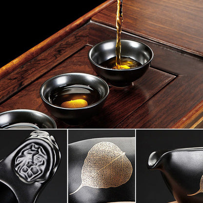 Automatic Gongfu Tea Set Black Ceramic 13-Piece Serves 8