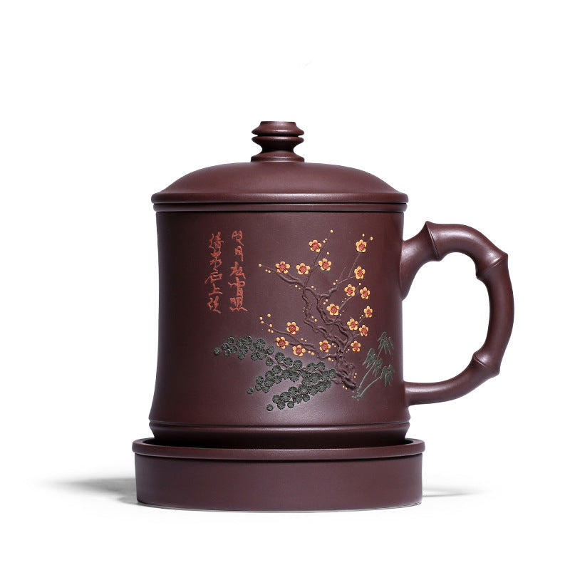 Purple Clay Tea Cup with Infuser Stand Yixing Plum 470ml