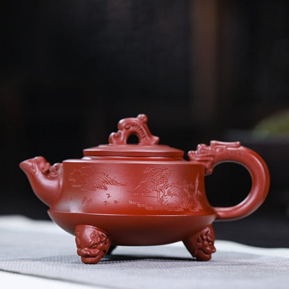 Dragon Teapot Three-Legged Dahongpao Red Clay Yixing 275ml