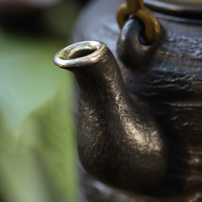 Cast Iron Teapot Buddha Carved Tetsubin 1300ml Copper Lid
