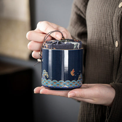 Automatic Gongfu Tea Set Ji Blue Glaze Sea Wave 10-Piece