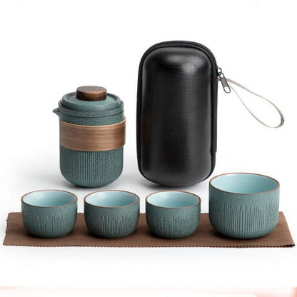 Travel Tea Set Bluestone Glaze Celadon 190ml Portable With Bag