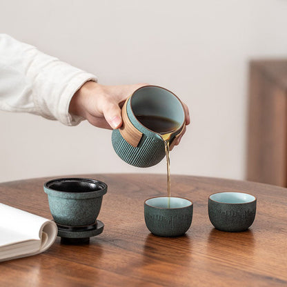 Travel Tea Set Bluestone Glaze Celadon 190ml Portable With Bag