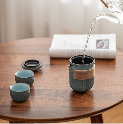 Travel Tea Set Bluestone Glaze Celadon 190ml Portable With Bag