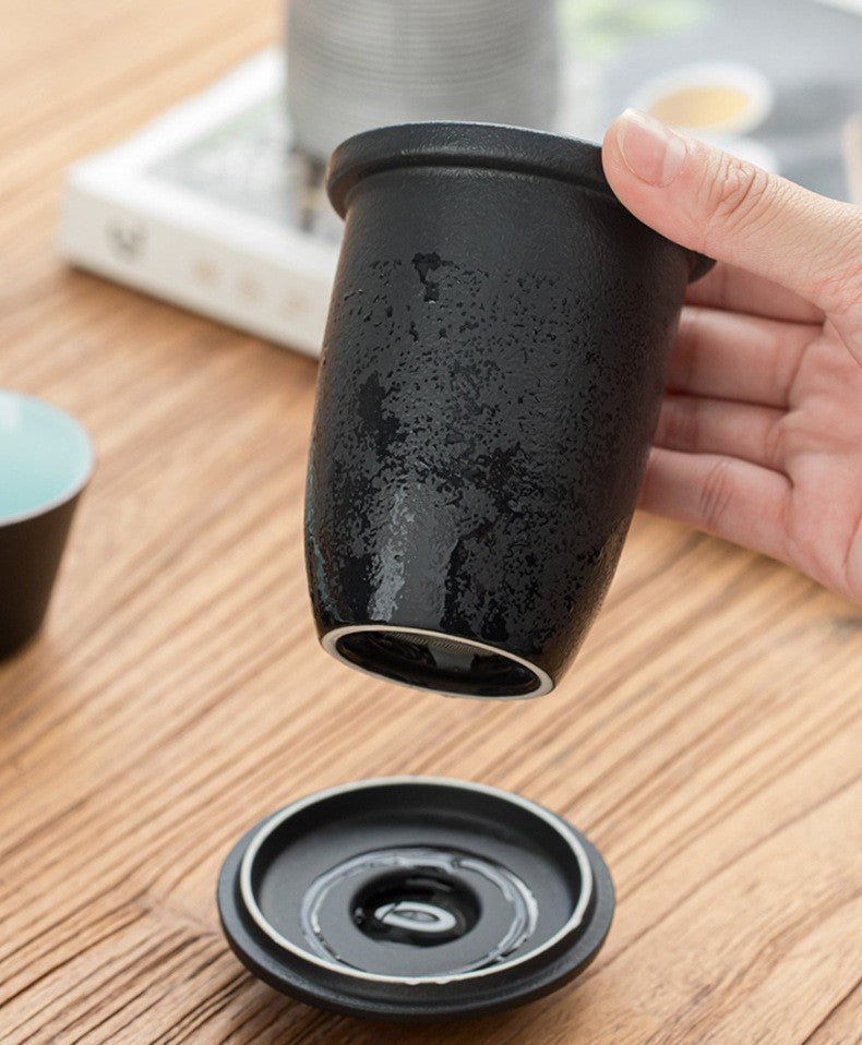 Travel Tea Set Ceramic Nested – Mountain Design 4 Cups & Bag