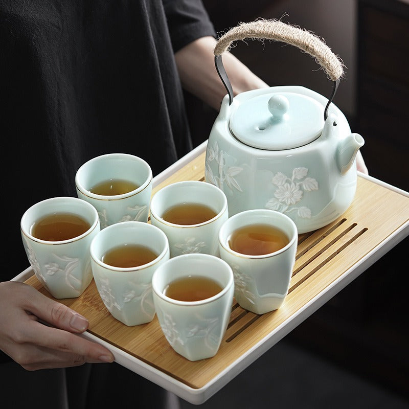 Tea Set Mikawachi-yaki Porcelain Teapot with Cups & Tray