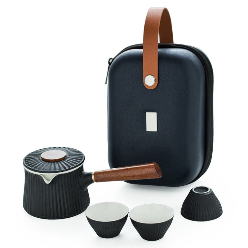 Travel Tea Set Japanese Porcelain Gongfu Teapot 3 Cups & Bag