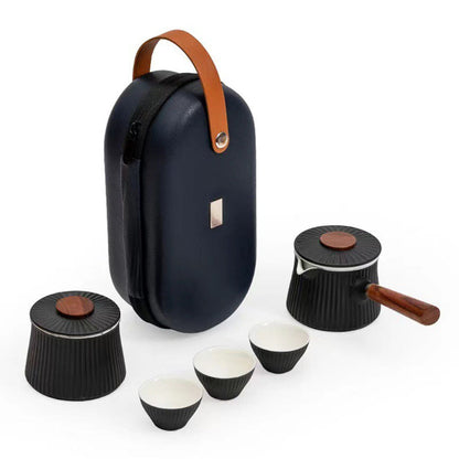 Travel Tea Set Japanese Porcelain Gongfu Teapot 3 Cups & Bag