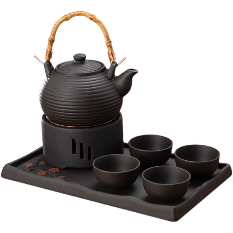 Purple Clay Gongfu Tea Set with Warmer & Tray | 7-Piece