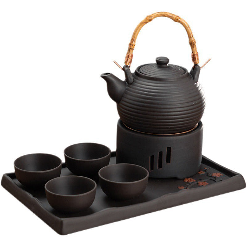 Purple Clay Gongfu Tea Set with Warmer & Tray | 7-Piece