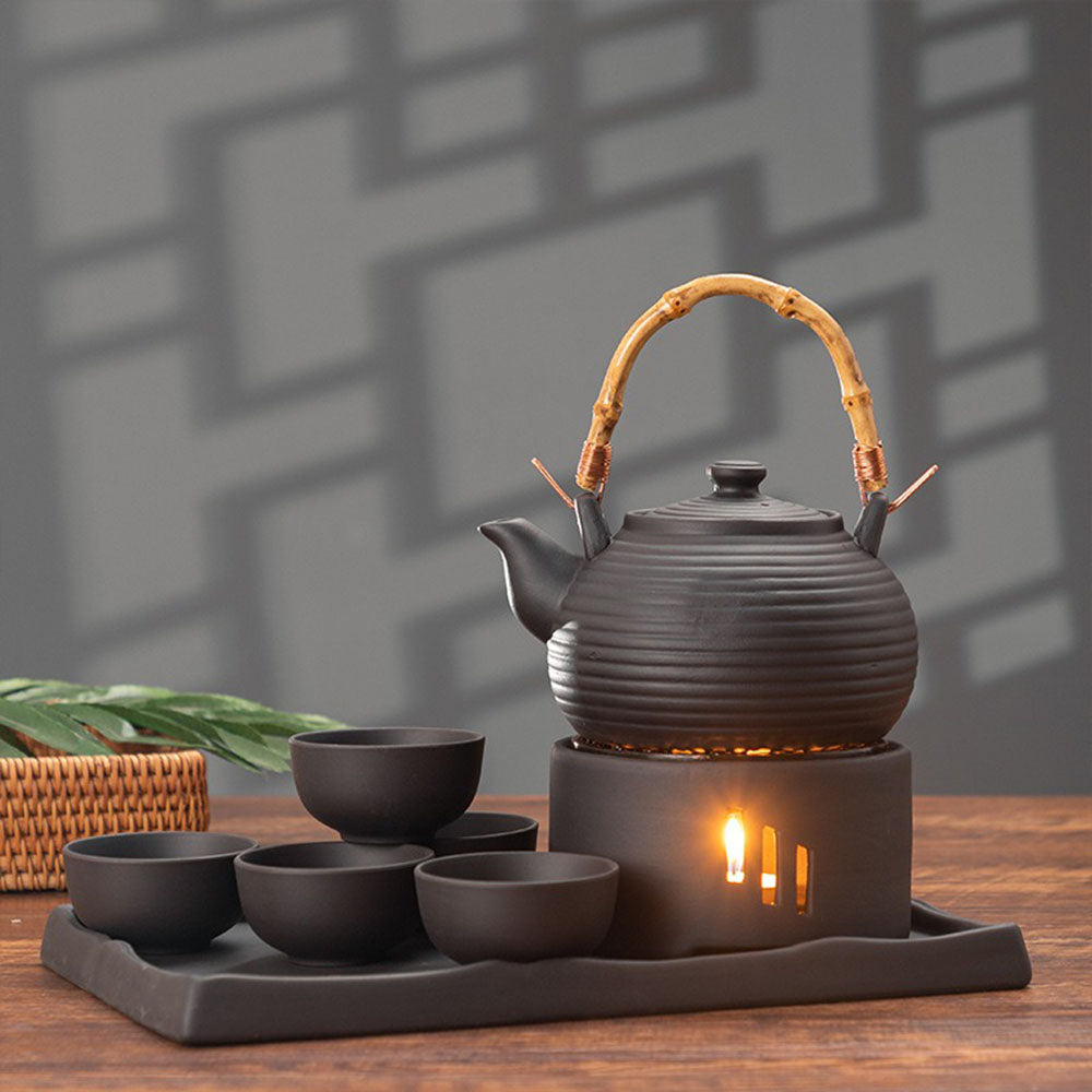 Purple Clay Gongfu Tea Set with Warmer & Tray | 7-Piece