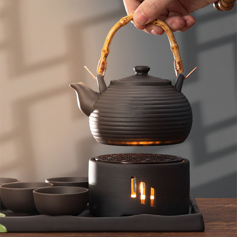 Purple Clay Gongfu Tea Set with Warmer & Tray | 7-Piece
