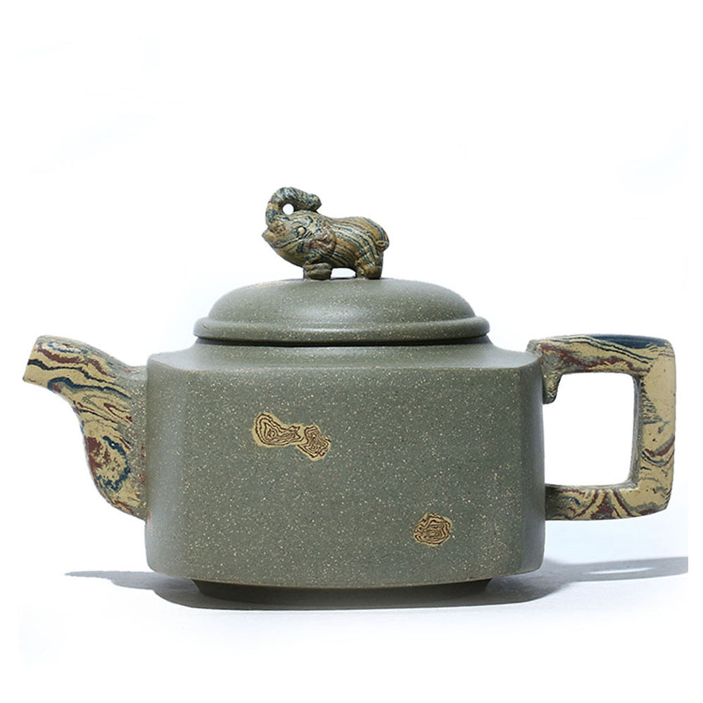 Elephant Teapot Yixing Green Clay Handmade Square Handle 300ml