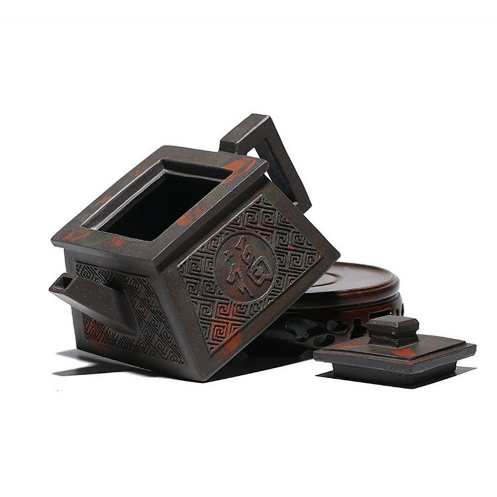 Square Teapot Yixing Black Clay Happiness Longevity 200ml Gift