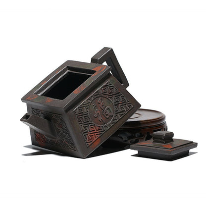 Square Teapot Yixing Black Clay Happiness Longevity 200ml Gift